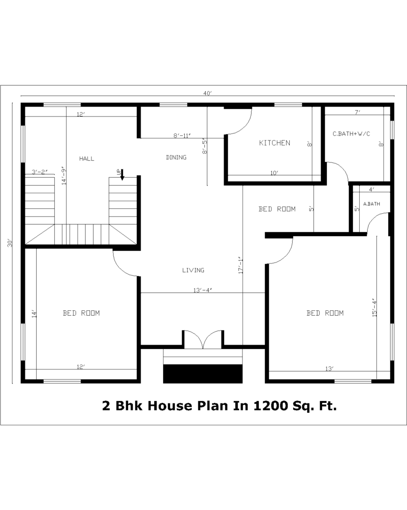 2 Bhk House Plan In 1200 Sq. Ft.