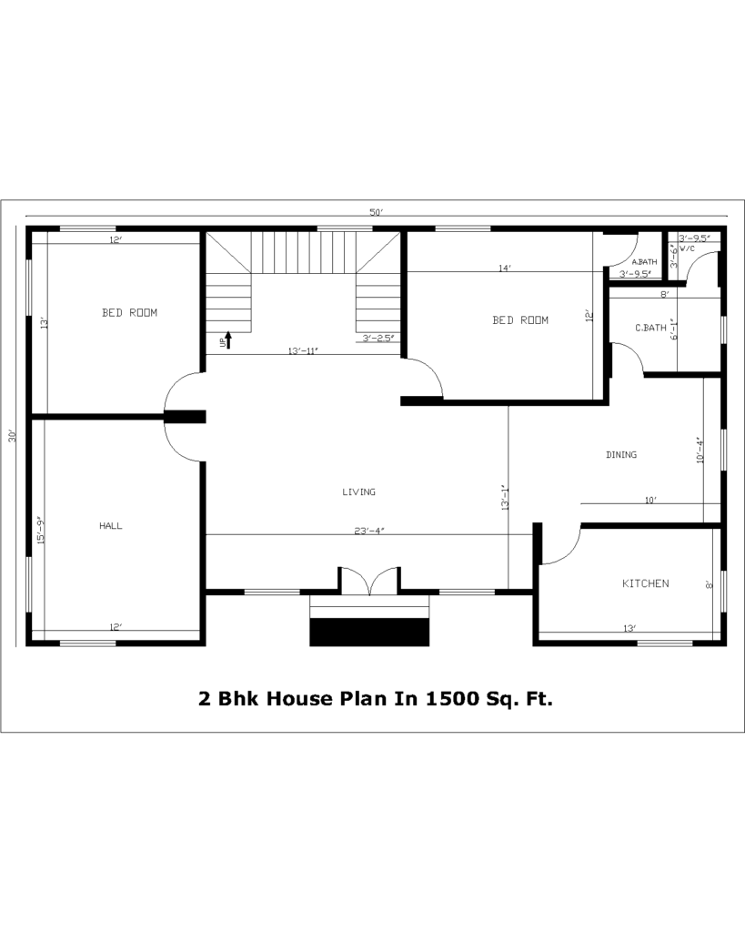 2 Bhk House Plan In 1500 Sq. Ft. | 2 Bhk Gharka Naksha In 1500 Sq. Ft.