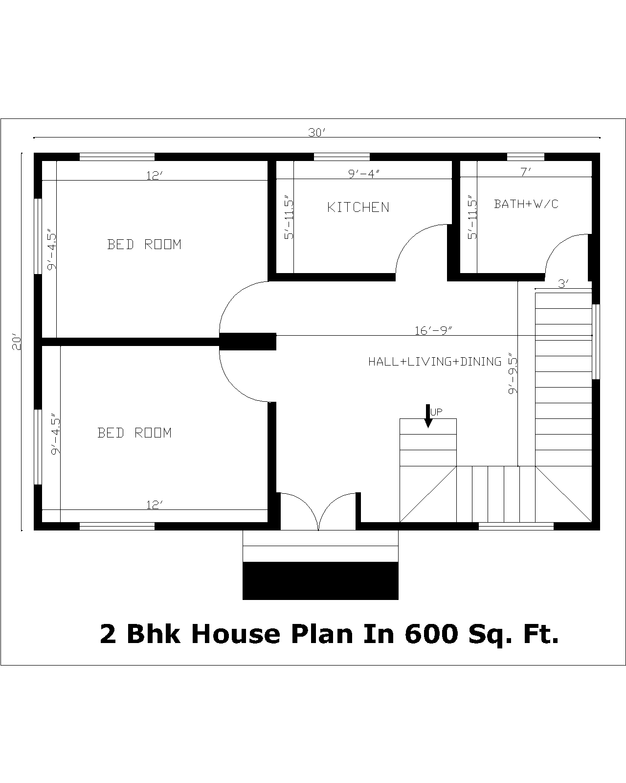 2 Bhk House Plan In 600 Sq. Ft. | 2 Bhk Gharka Naksha In 600 Sq. Ft.