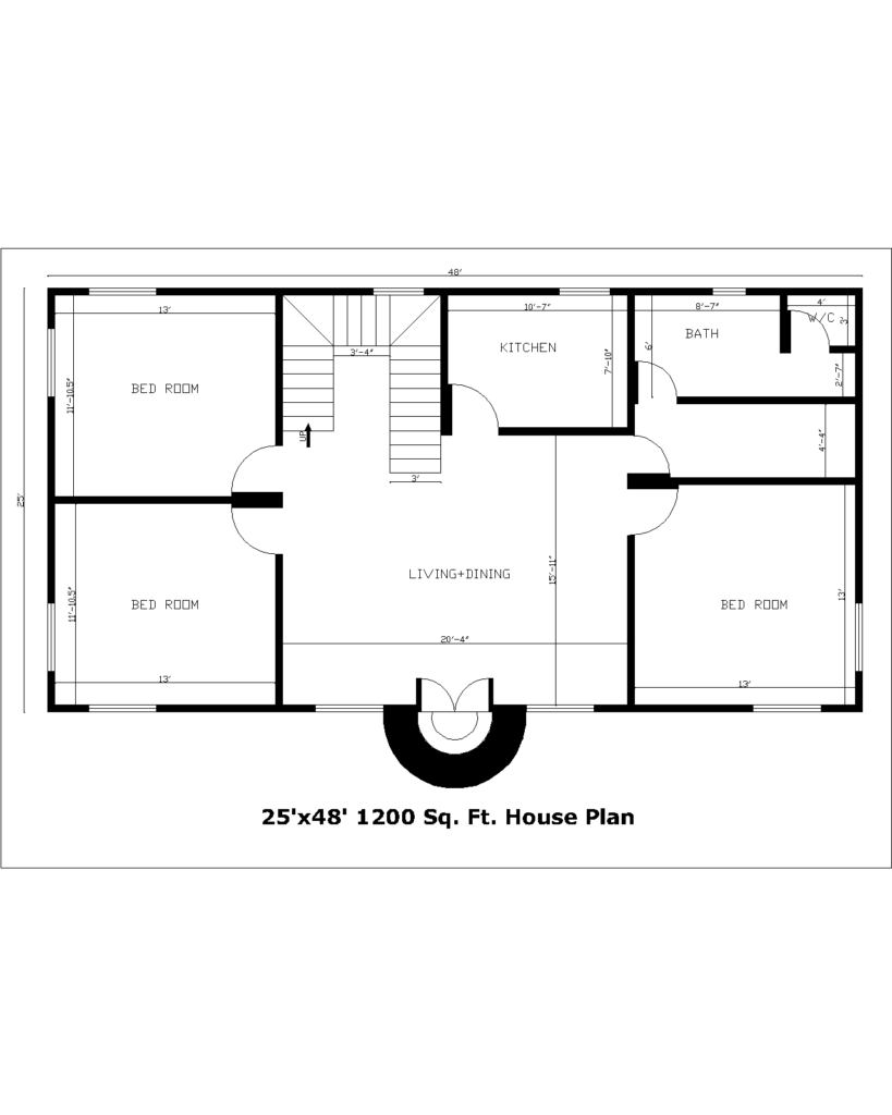 25'x48' 1200 sq. ft. House Plan