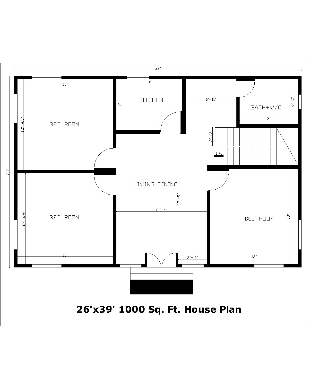 26'x39' 1000 Sq. Ft. House Plan | 26'x39' 1000 Sq. Ft. Gharka Naksha