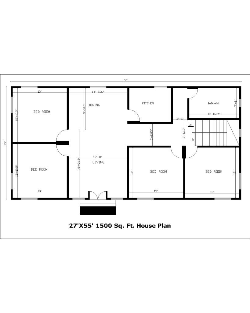 27'X55' 1500 Sq. Ft. House Plan | 27'X55' 1500 Sq. Ft. Gharka Naksha