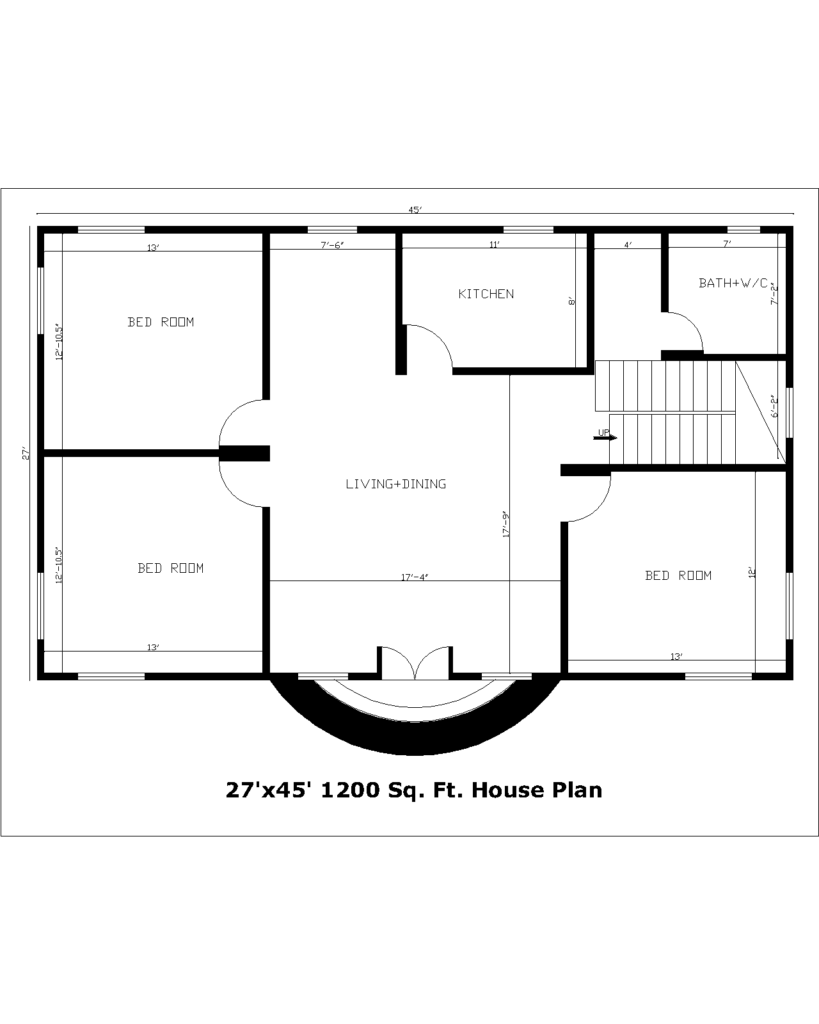 27'x45' 1200 sq. ft. House Plan