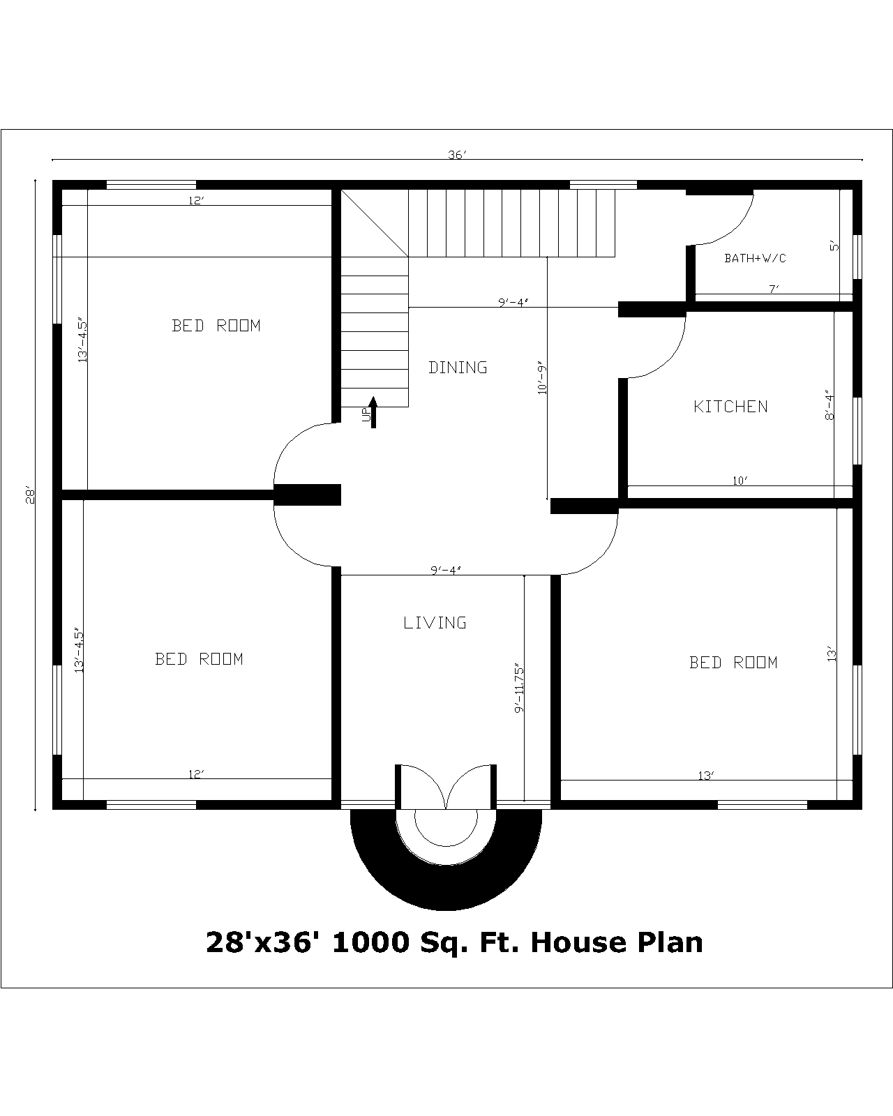 28'x36' 1000 Sq. Ft. House Plan | 28'x36' 1000 Sq. Ft. Gharka Naksha