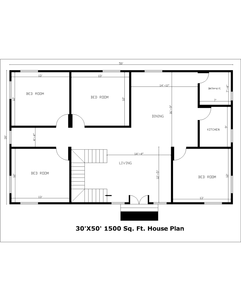 30'X50' 1500 Sq. Ft. House Plan