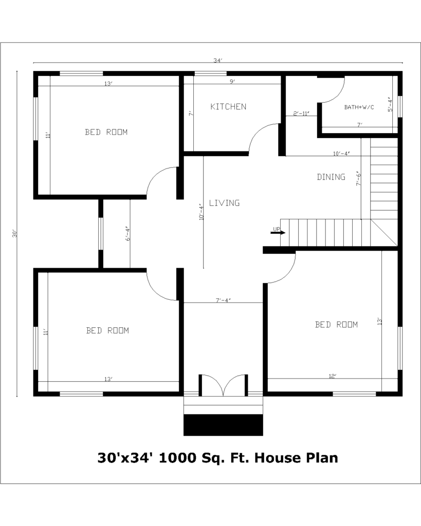 30'x34' 1000 Sq. Ft.House Plan