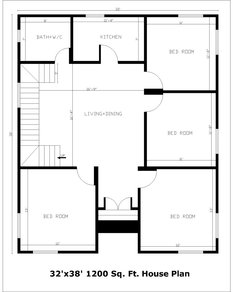 32'x38' 1200 Sq. Ft. House Plan