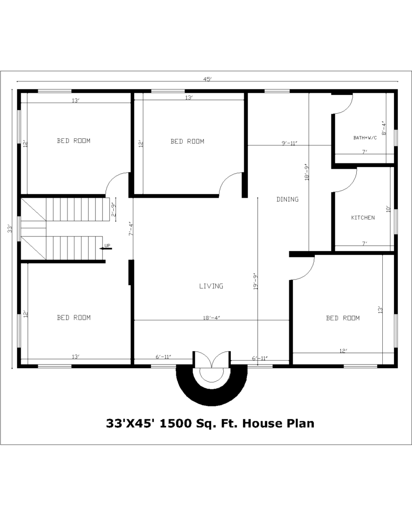33'X45' 1500 Sq. Ft. House Plan