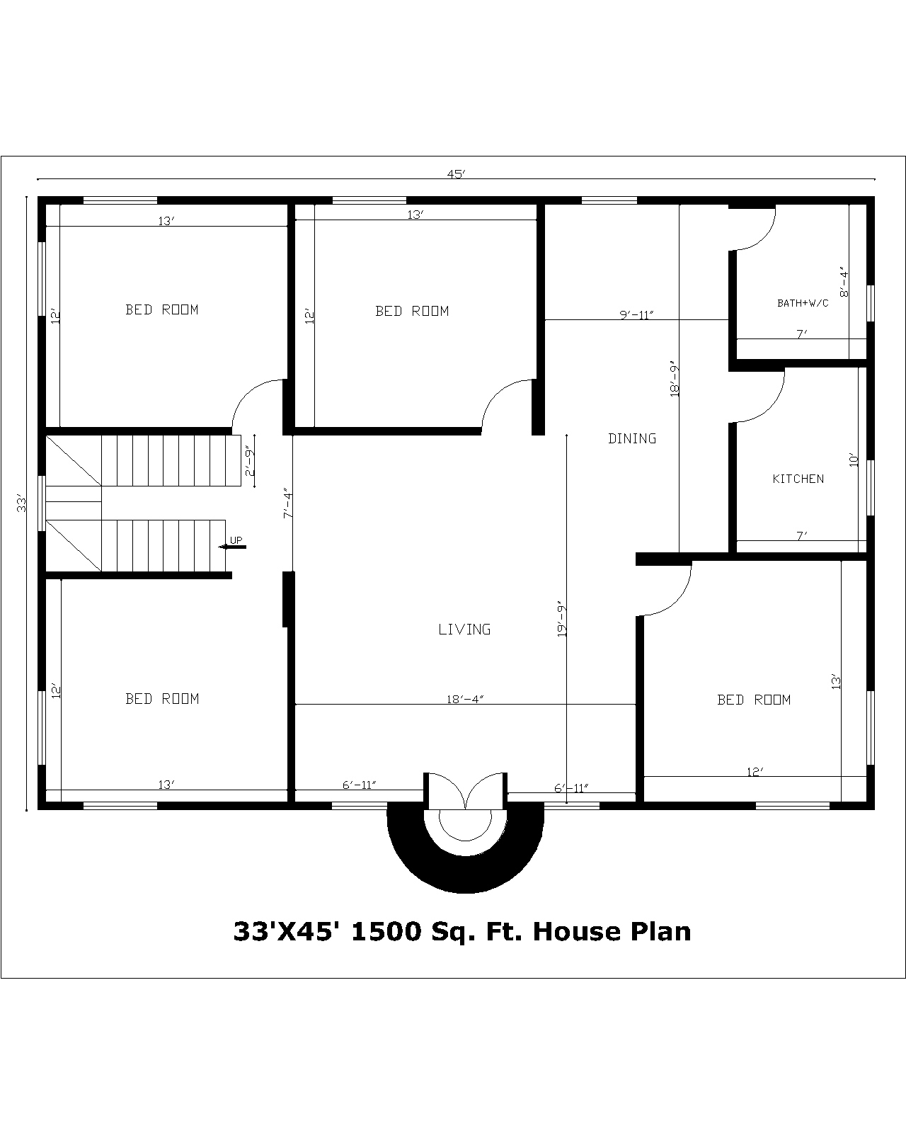 33'X45' 1500 Sq. Ft. House Plan | 33'X45' 1500 Sq. Ft. Gharka Naksha