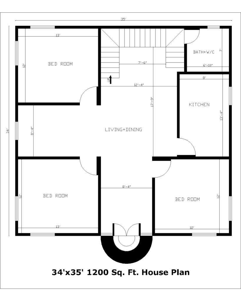 34'x35' 1200 Sq. Ft. House Plan