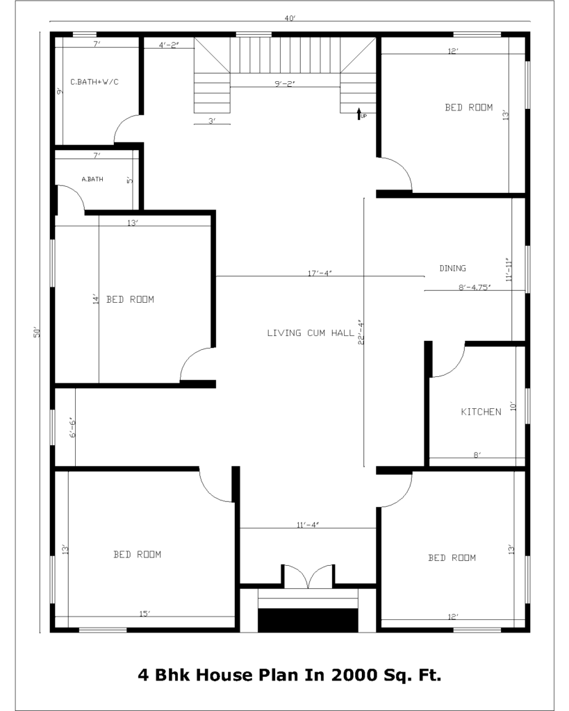 4 Bhk House Plan In 2000 Sq. Ft.