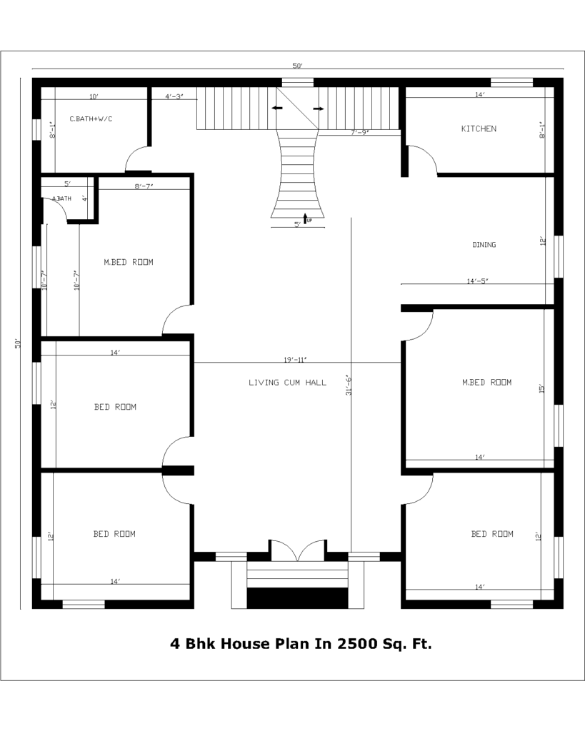 4 Bhk House Plan In 2500 Sq. Ft.