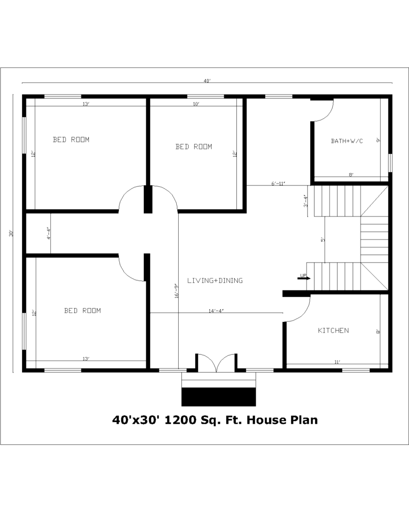  40’x30′ 1200 Sq. Ft.House Plan