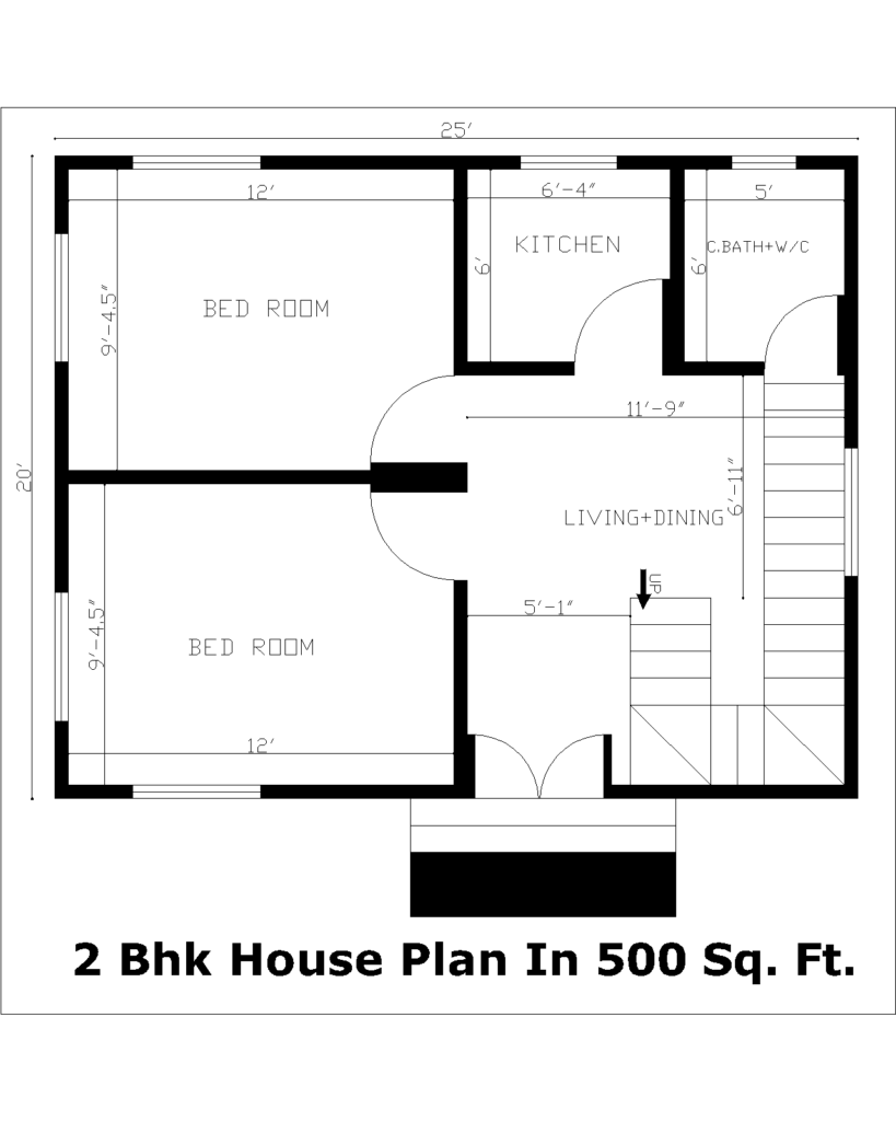 2 Bhk House Plan In 500 Sq. Ft.
