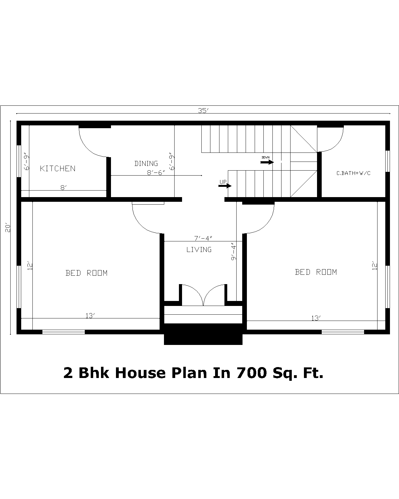 2 Bhk House Plan In 700 Sq. Ft. | 2 Bhk Gharka Naksha In 700 Sq. Ft.