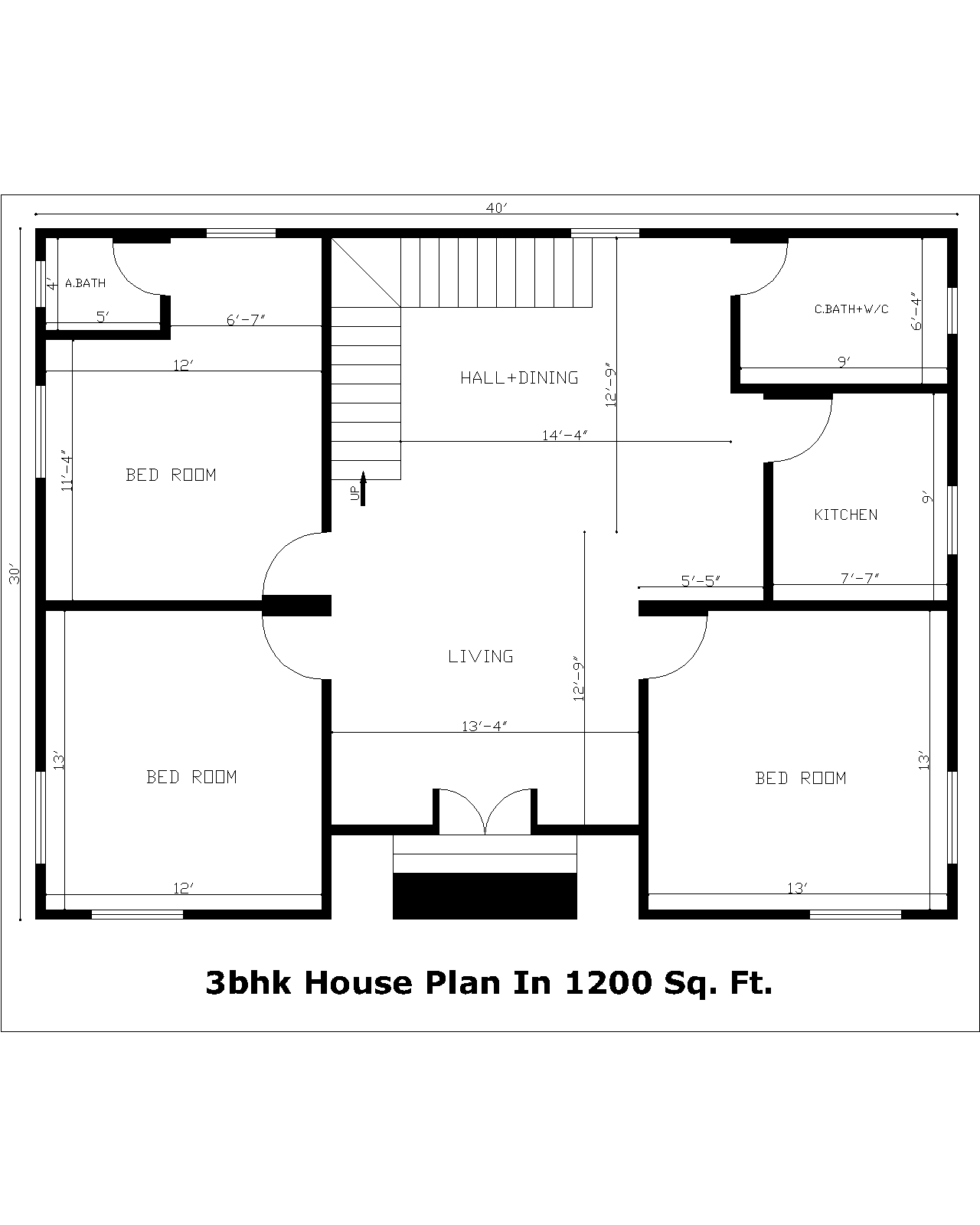 3bhk House Plan In 1200 Sq. Ft. | 3bhk Gharka Naksha In 1200 Sq. Ft.