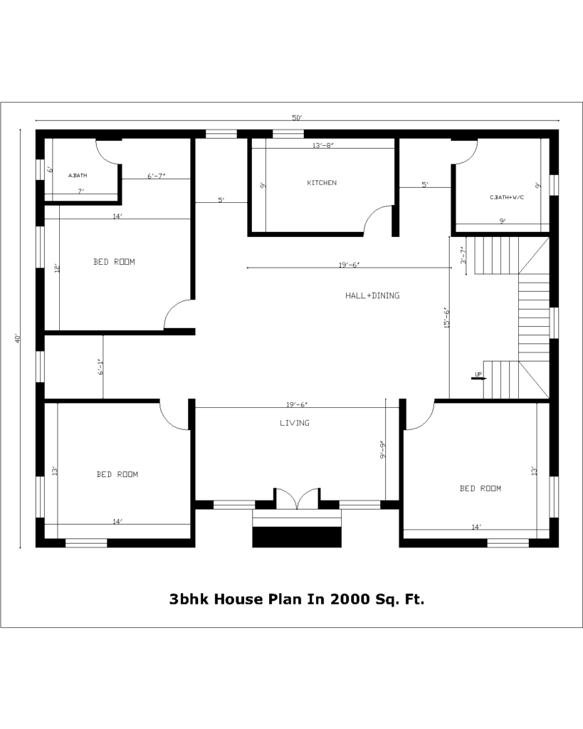 3bhk House Plan In 2000 Sq. Ft.