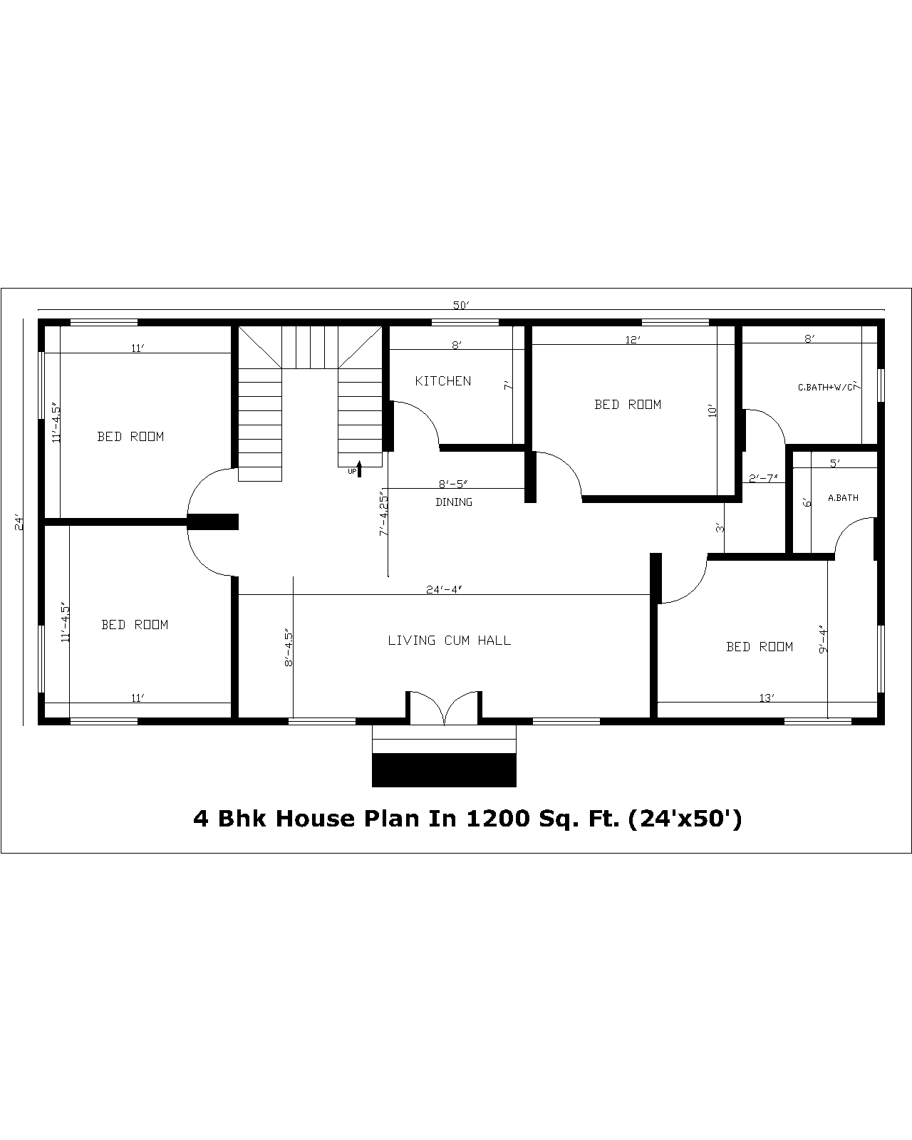 4 Bhk House Plan In 1200 Sq. Ft. (24'x50')