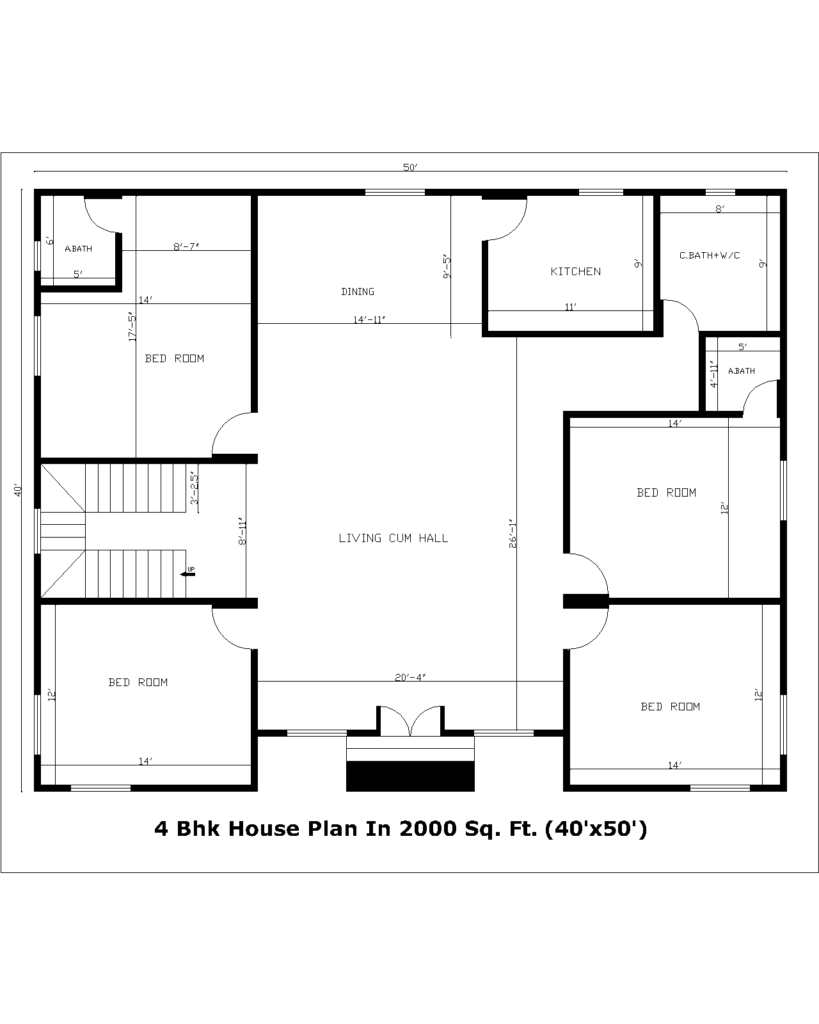 4 Bhk House Plan In 2000 Sq. Ft. (40'x50')