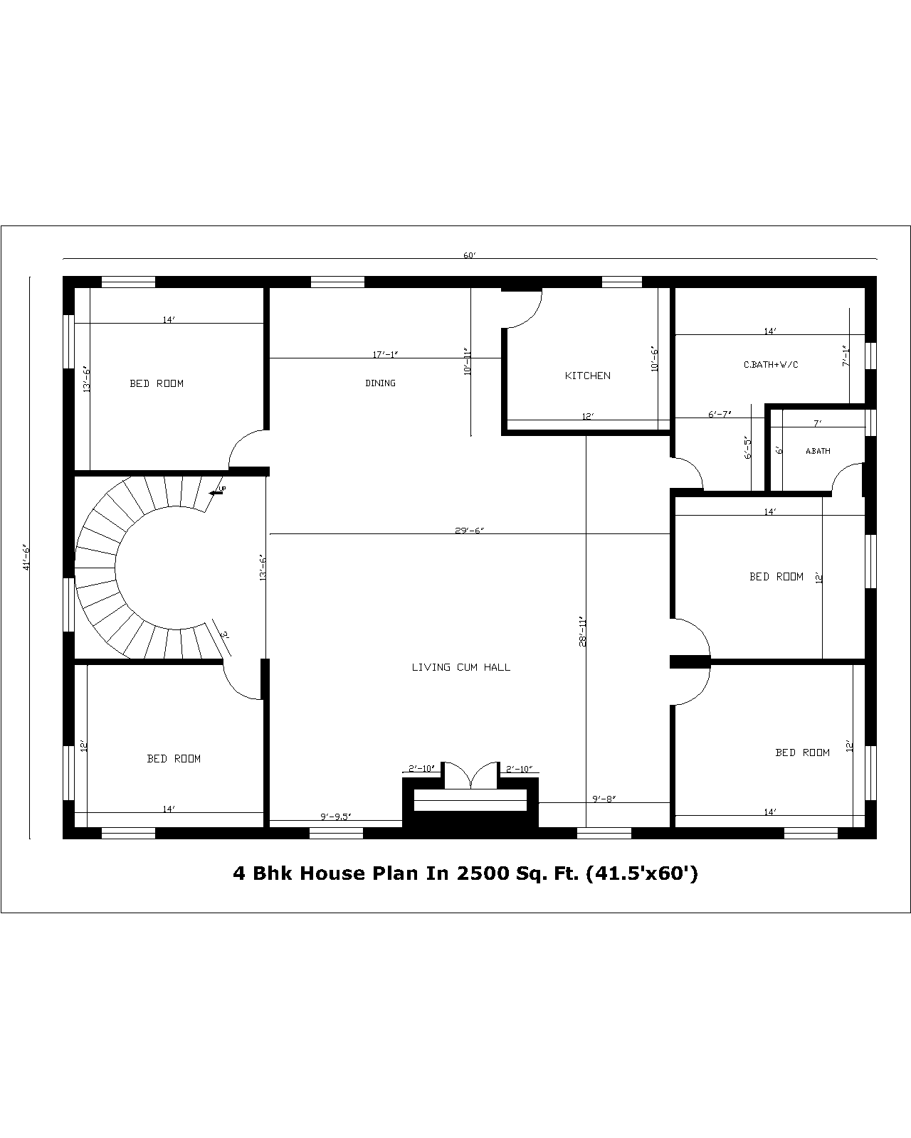 4 Bhk House Plan In 2500 Sq. Ft. (41.5'x60')