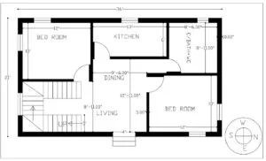 East Facing 2Bhk House Plan