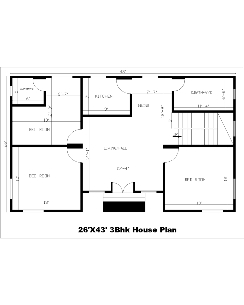 26'X43' 3Bhk House Plan