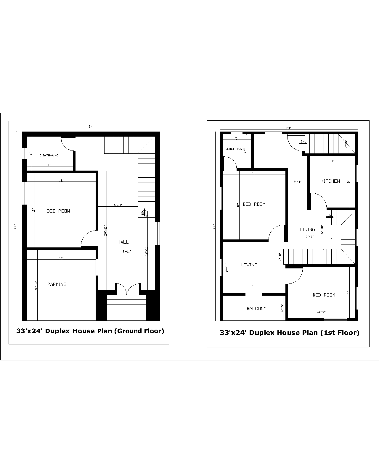 33'x24' Duplex House Plan
