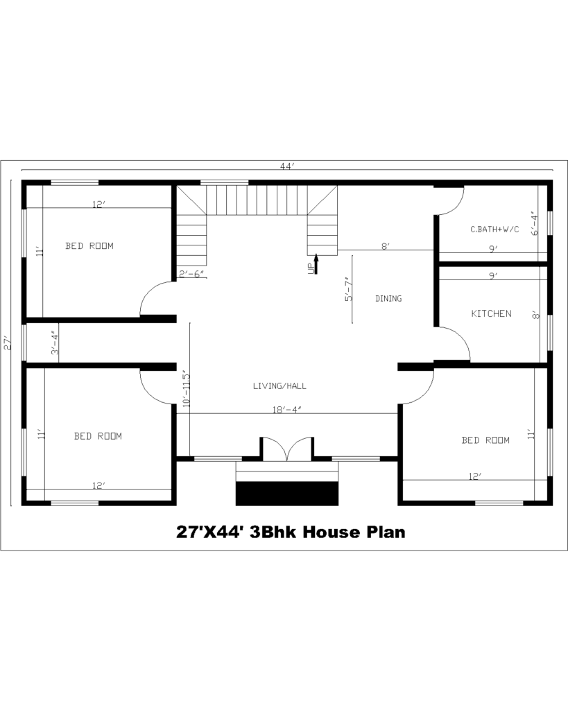 27'X44' 3Bhk House Plan 