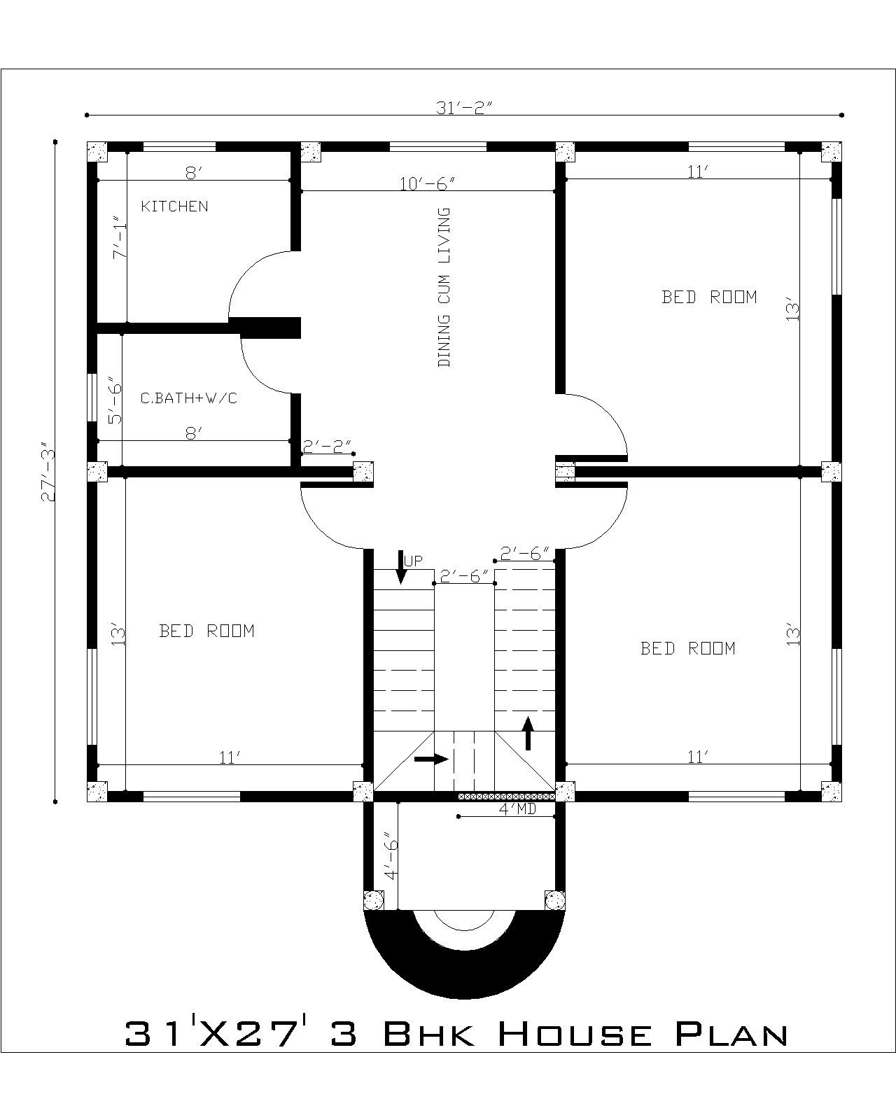 31'X27' 3Bhk House Plan