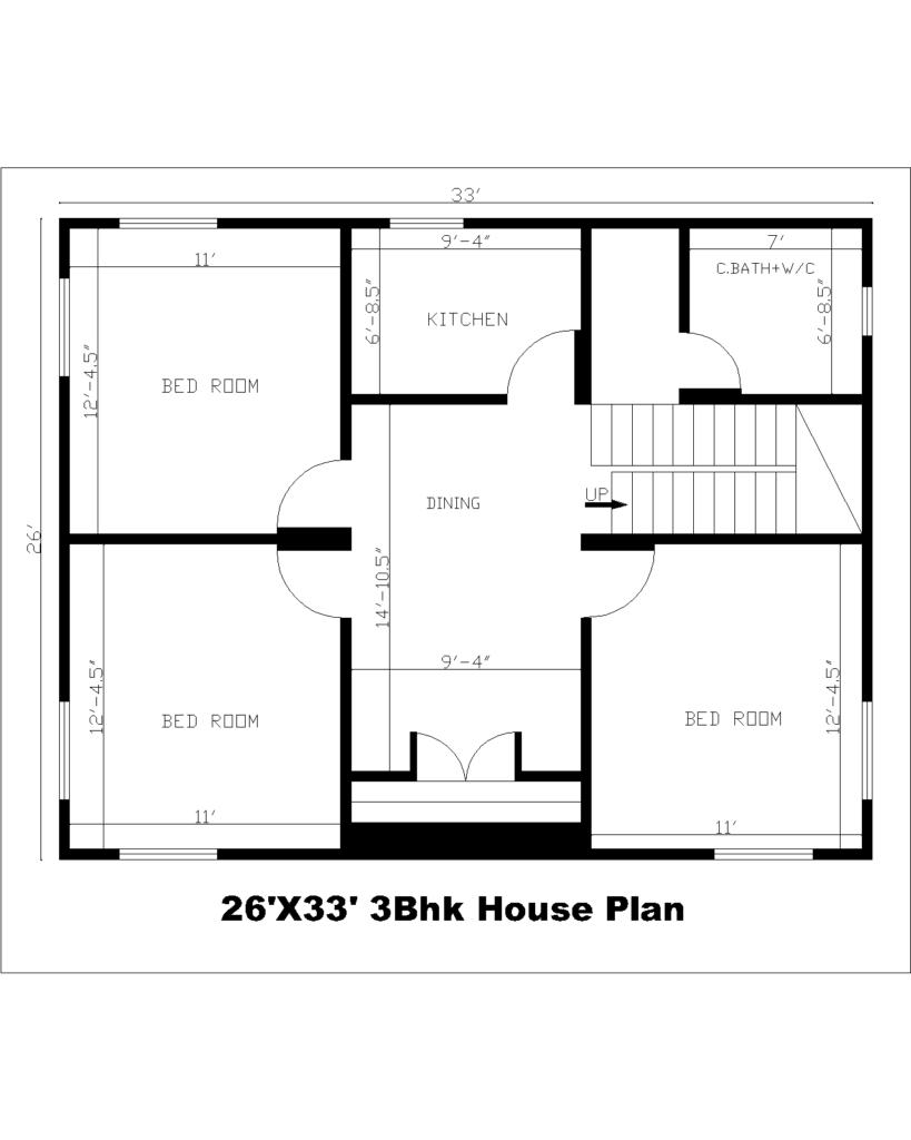 26'X33' 3Bhk House Plan