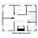 26’X34′ 3Bhk House Plan | 34’X26′ 3Bhk House Plan | Download Plan PDF