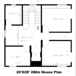 26’X28′ 2Bhk House Plan | 28’X26′ 2Bhk House Plan | Download Plan PDF