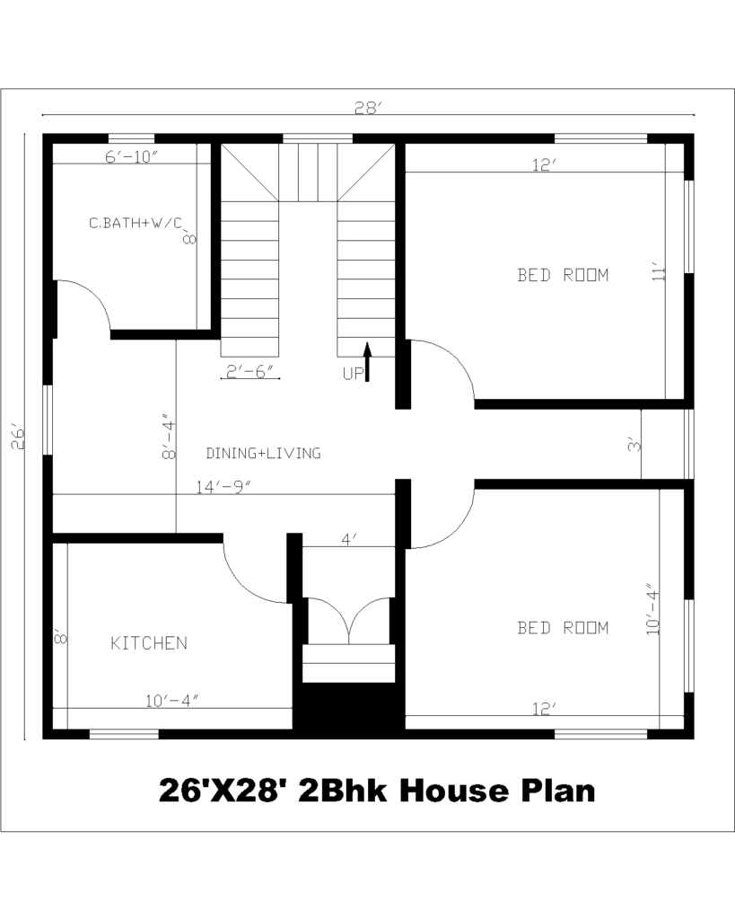 26'X28' 2Bhk House Plan