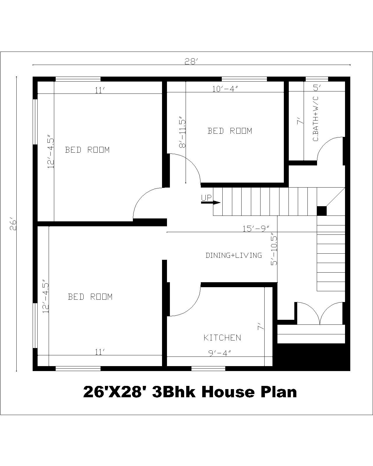 26'X28' 3Bhk House Plan