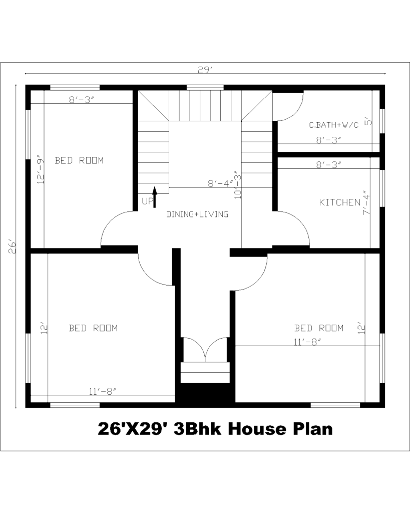 26'X29' 3Bhk House Plan