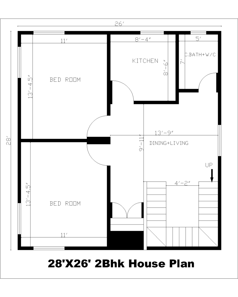 28'X26' 2BHK House Plan