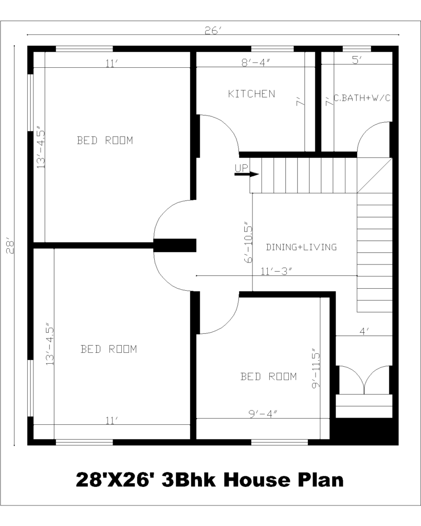 28'X26' 3BHK House Plan