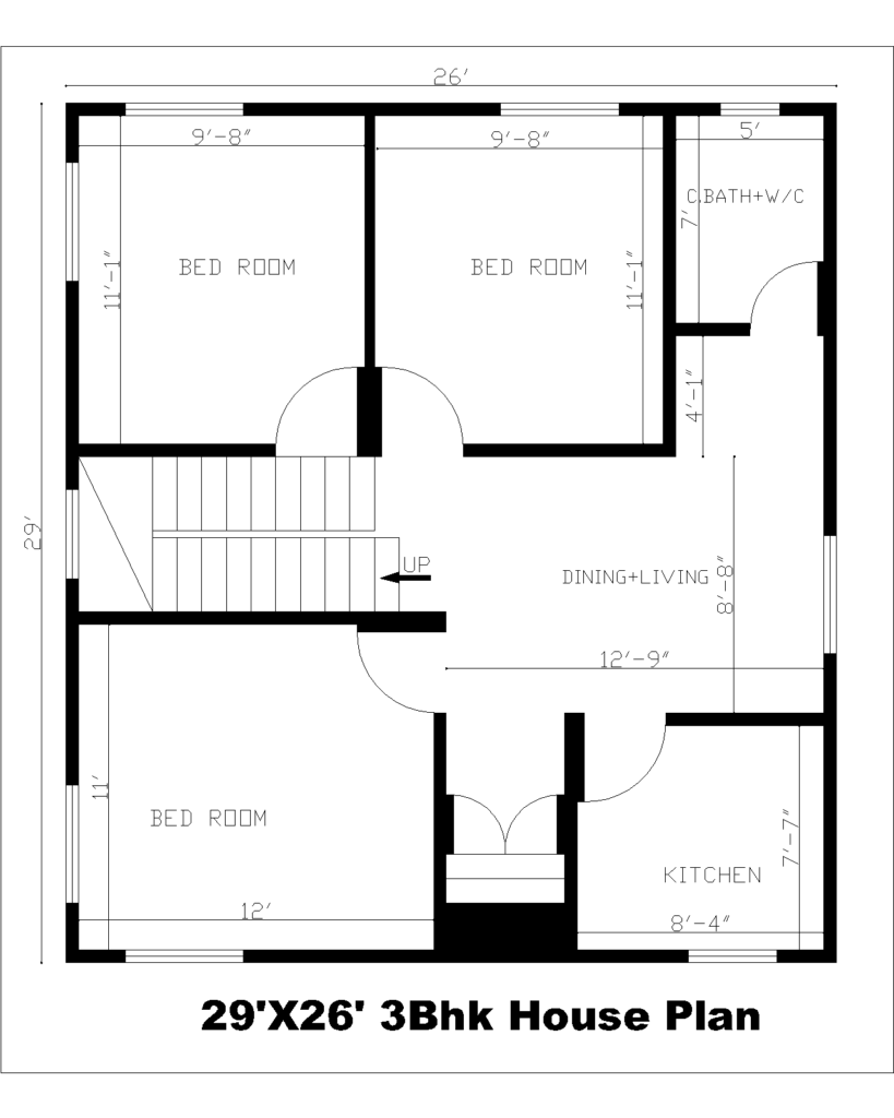 29'X26' 3Bhk House Plan