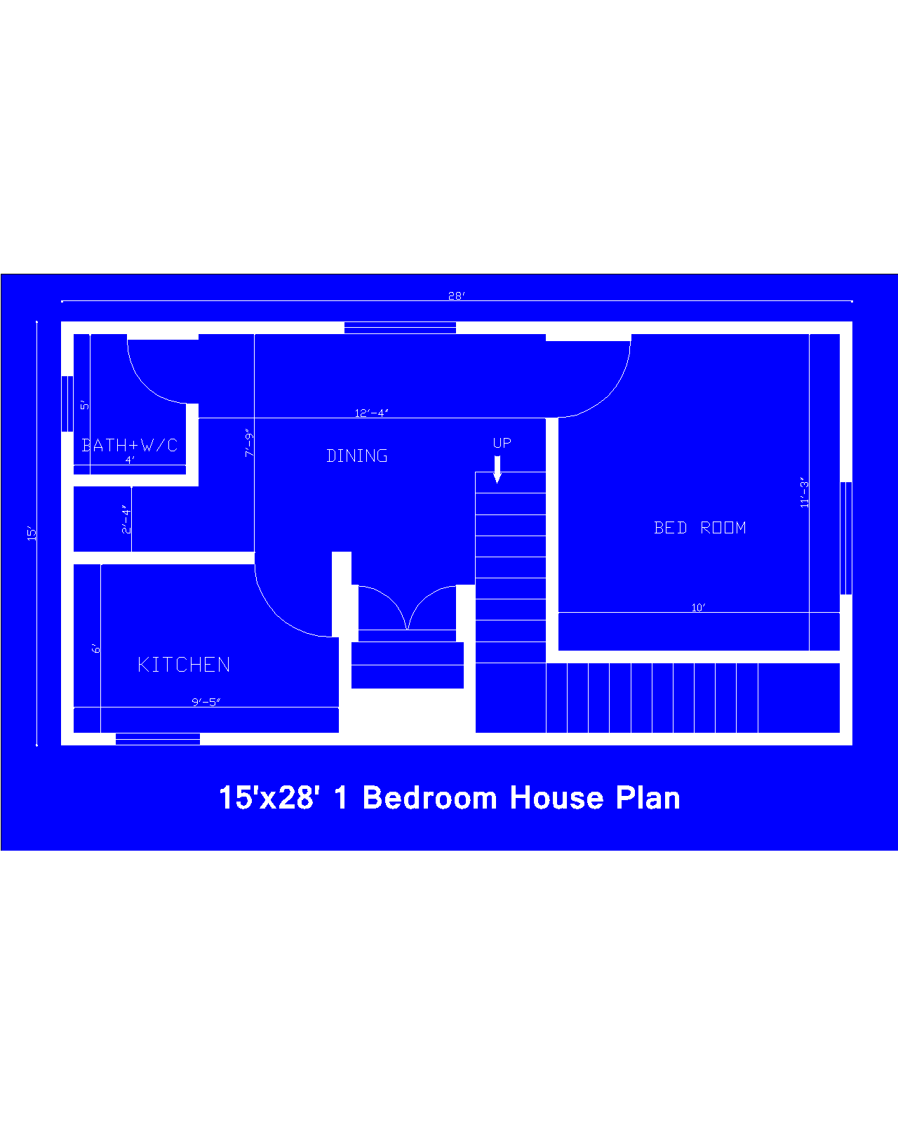 15'x28' 1 Bedroom House Plan