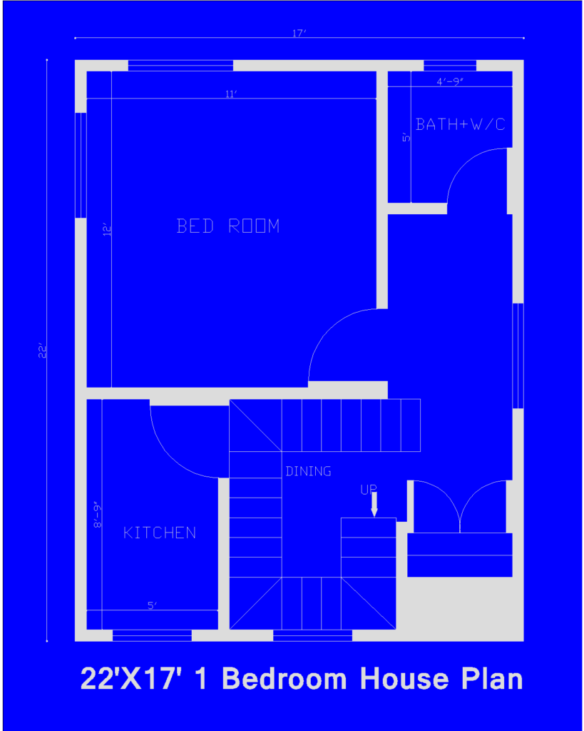 22'X17' 1 Bedroom House Plan