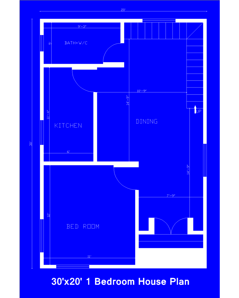 30'x20' 1 Bedroom House Plan